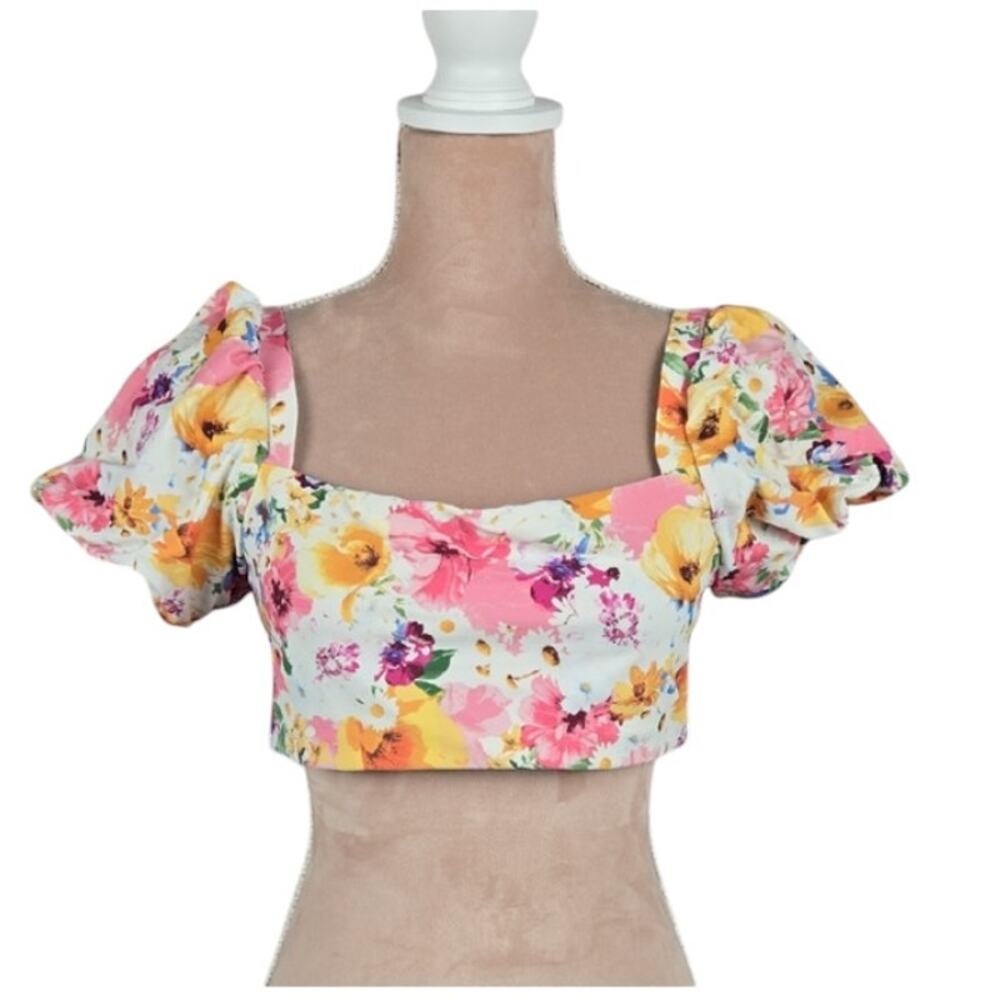 Buddy Love Jojo Puff Sleeve Bikini Top Floral Size Large